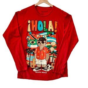 Reason Men's Medium T-Shirt Pull‎ Over Hola Cotton Teddy Bear Long Sleeve
